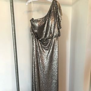Bari Jay 1655 Antique Silver Sequin One shoulder gown Size 20